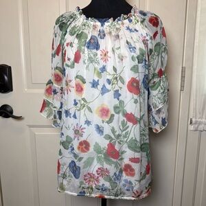 Bellambra Italian Silk Floral Peasant Blouse Sz S